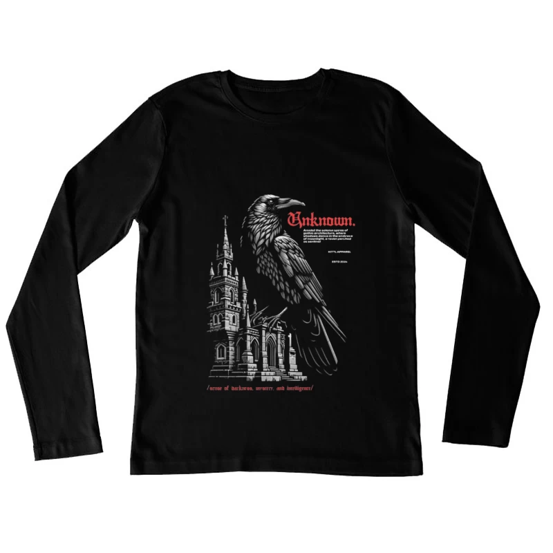 Corbeau et architecture gothique Femme Manches Longues T-Shirt