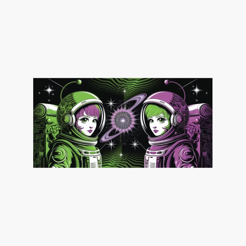 Psychedelic Retro Space Twins: A Cosmic Illustration Cotton Tote Bag