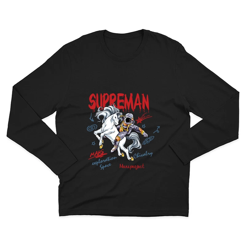 Ritterlicher Astronaut auf weißen Pferd im Weltraum Herren Langarm T-Shirt