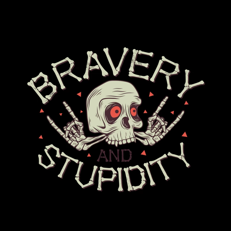 Bravery and Stupidity Skull Art Throw Pillow