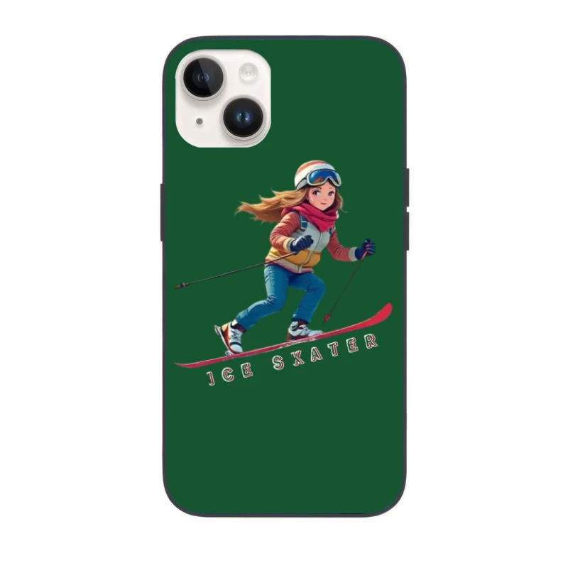 Animated Ice Skater in Winter Sports Gear iPhone Case