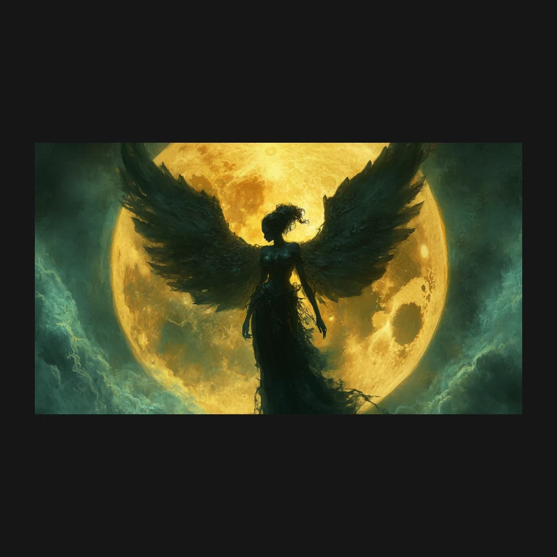 Winged Silhouette Against a Mystical Moonlit Sky Desk Mat