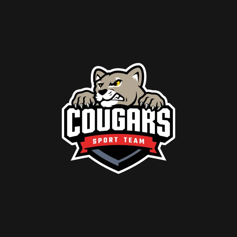 Fierce Cougar Sports Team Logo with Red Banner Male Long Sleeve T-Shirt