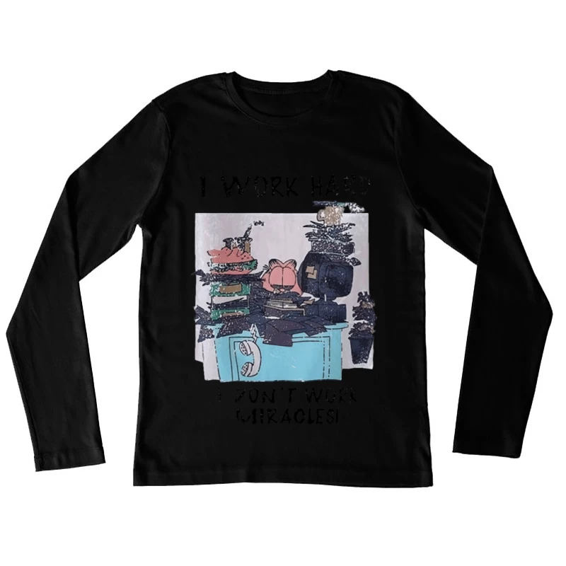 Chaotischer Schreibtisch mit fauler Katze Damen Langarm T-Shirt