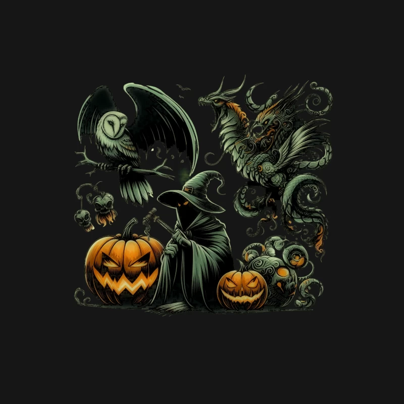 Halloween witch pumpkin dragon owl jack-o-lantern spooky fantasy Female T-Shirt