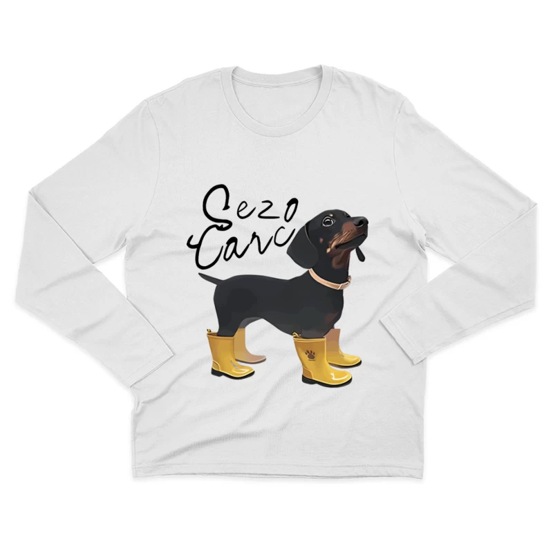 Dackel mit gelben Gummistiefeln Herren Langarm T-Shirt