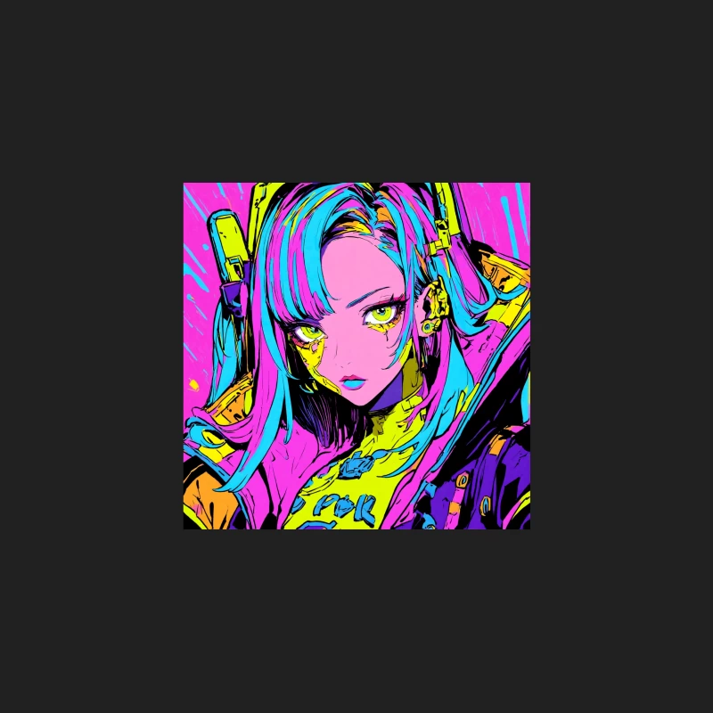 Neon Cyberpunk Anime Girl in Vibrant Digital Art Bucket Hat