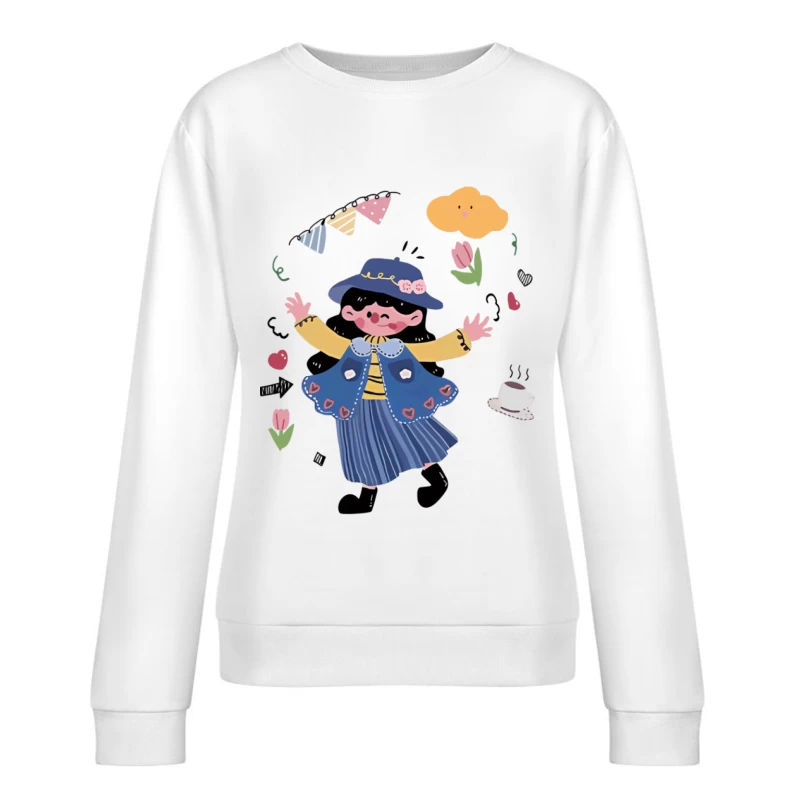 Fröhliches Mädchen im Garten Damen Pullover Sweatshirt