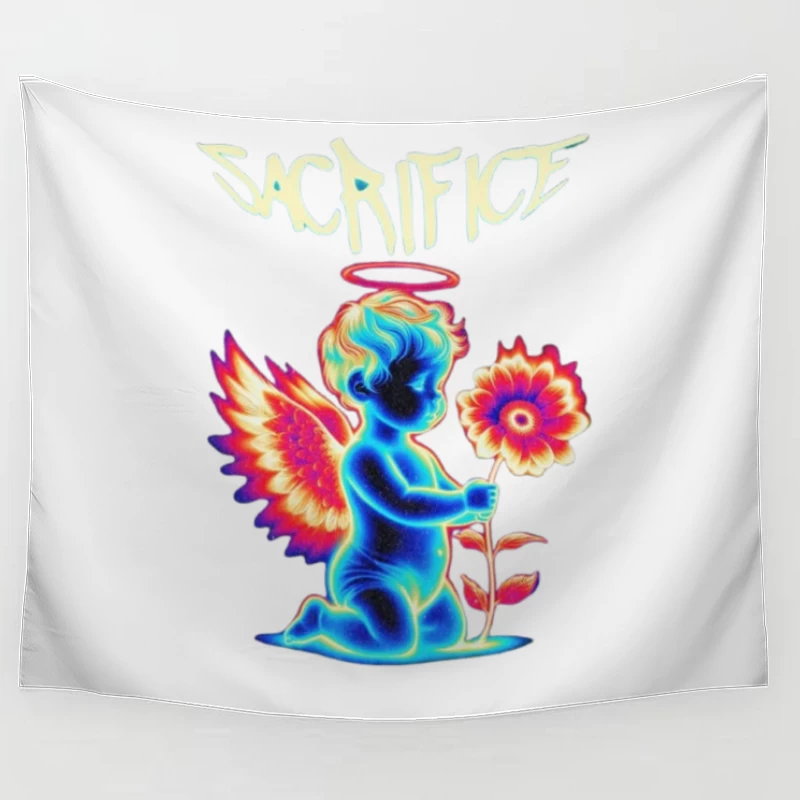 Neon Angel with Rainbow Wings - Sacrifice Art Tapestry