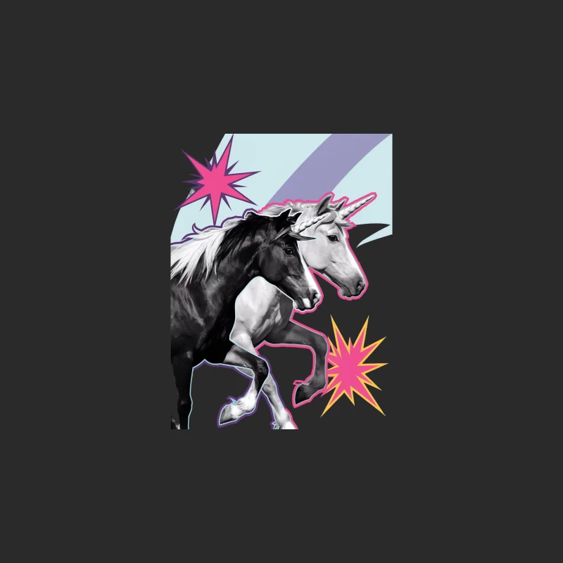 Fantasy Equine Pop Art: Horses and Unicorn with Vibrant Accents Baseball Cap