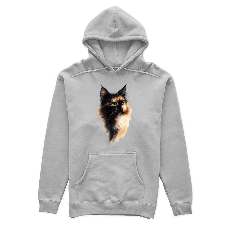 Stunning Portrait of a Fluffy Multicolored Cat Female Pullover Hoodie