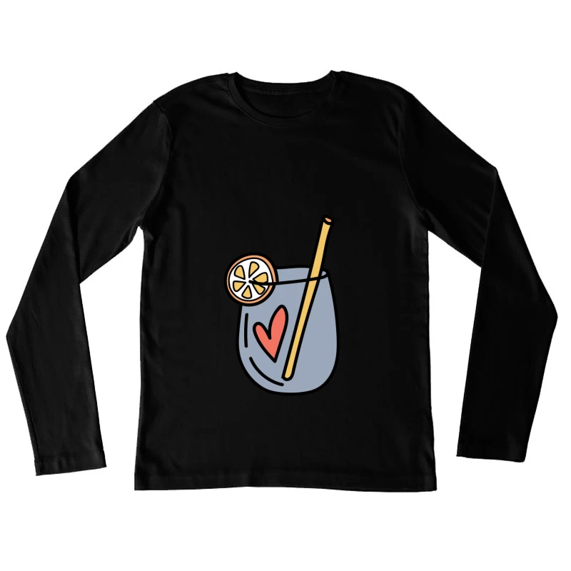 Verre décoratif avec cœur et tranche de citron Femme Manches Longues T-Shirt