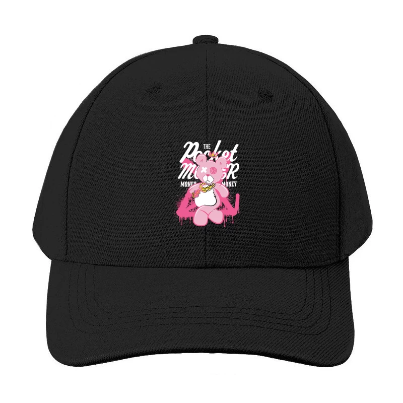 Playful Pink Bear with Graffiti Style and Crown Baseball Cap