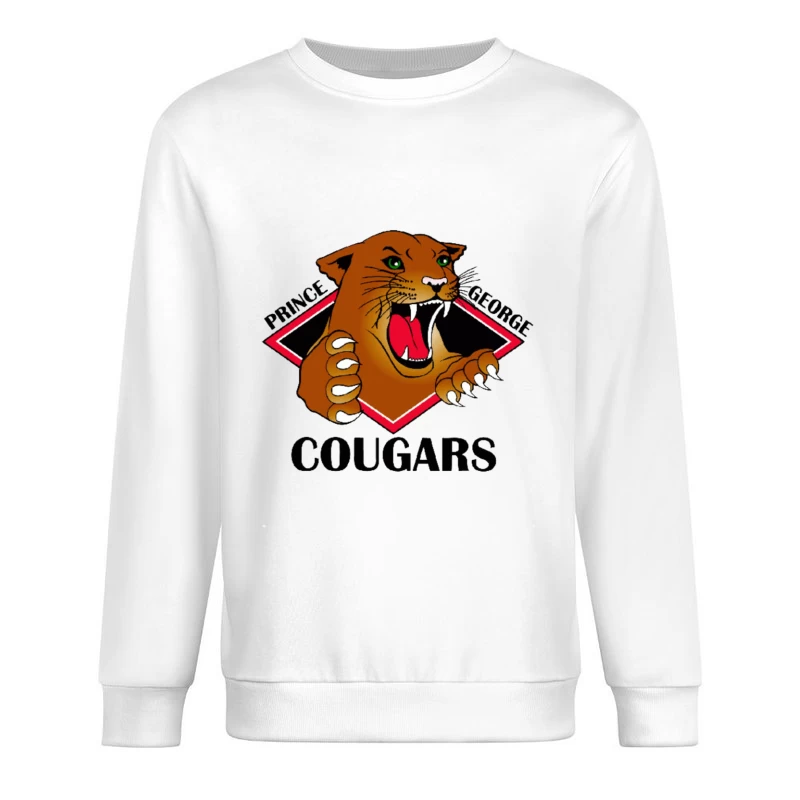 Prince George Cougars Sports Team Logo with Fierce Cougar Mascot Male Pullover Sweatshirt