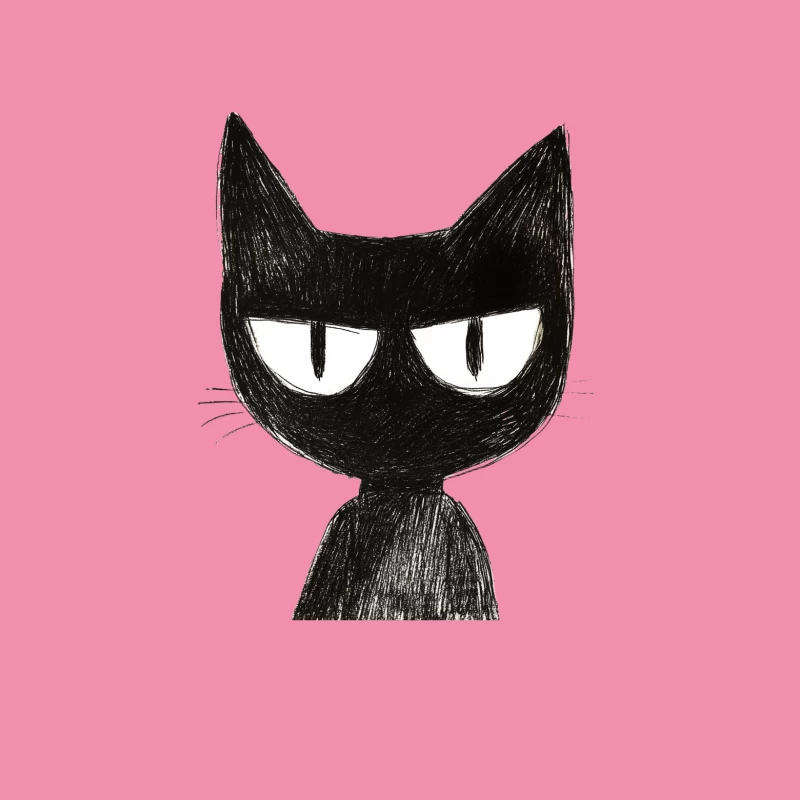 Grumpy Black Cat Minimalist Sketch Illustration Female T-Shirt