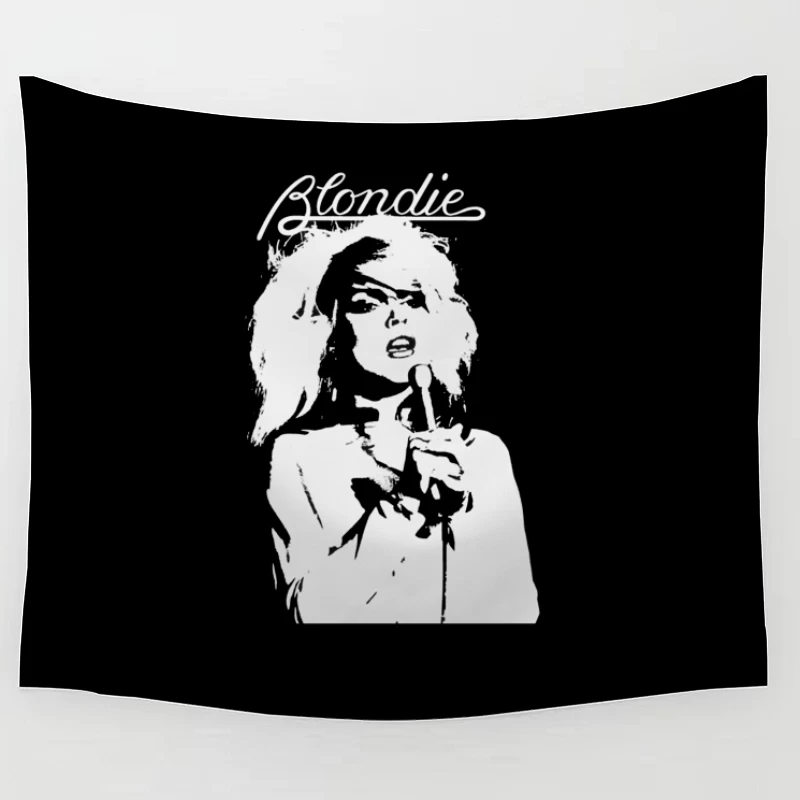 Artistic Line Drawing of Blondie Band Logo and Singer Tapestry