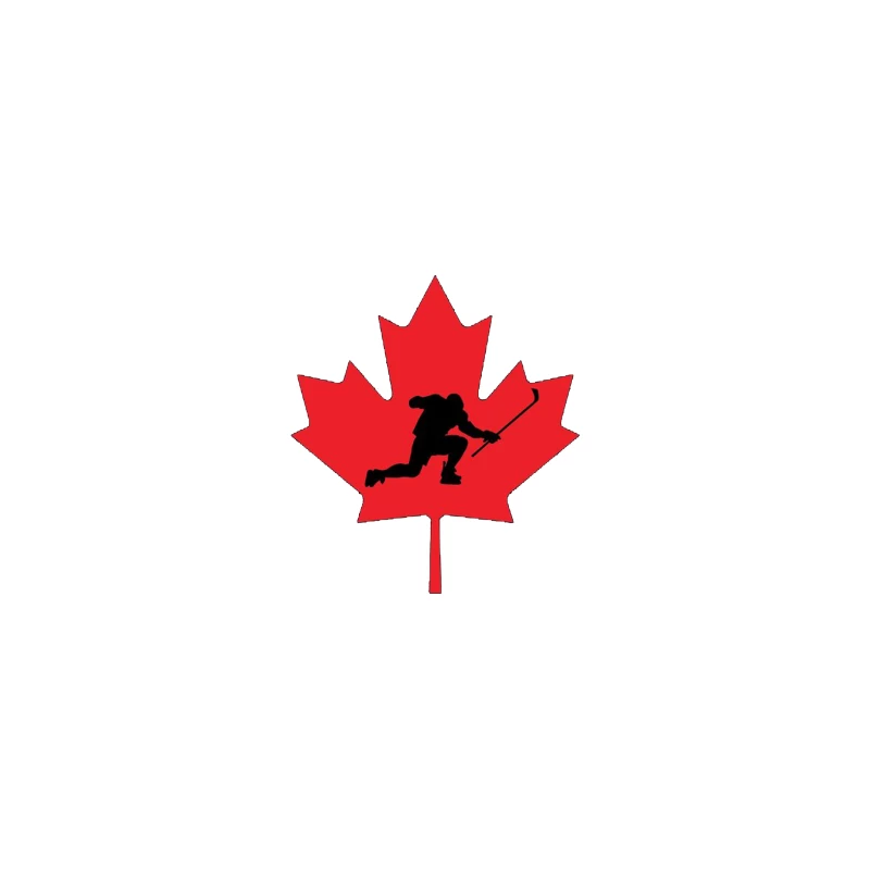 Canadian Hockey Player Silhouette on Red Maple Leaf Coffee Mug