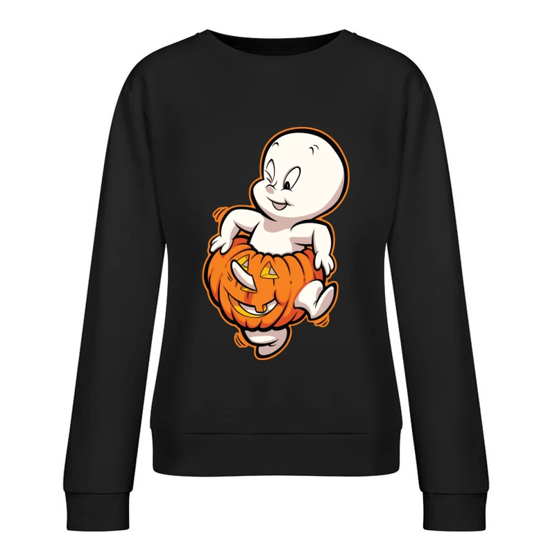 Casper the Friendly Ghost in a Pumpkin Costume Female Pullover Sweatshirt