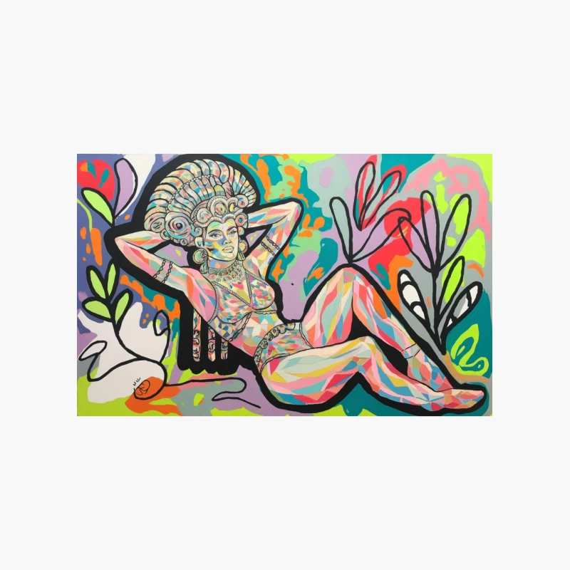 Vibrant Pop Art: Colorful Female Figure in Abstract Surreal Landscape Cotton Tote Bag