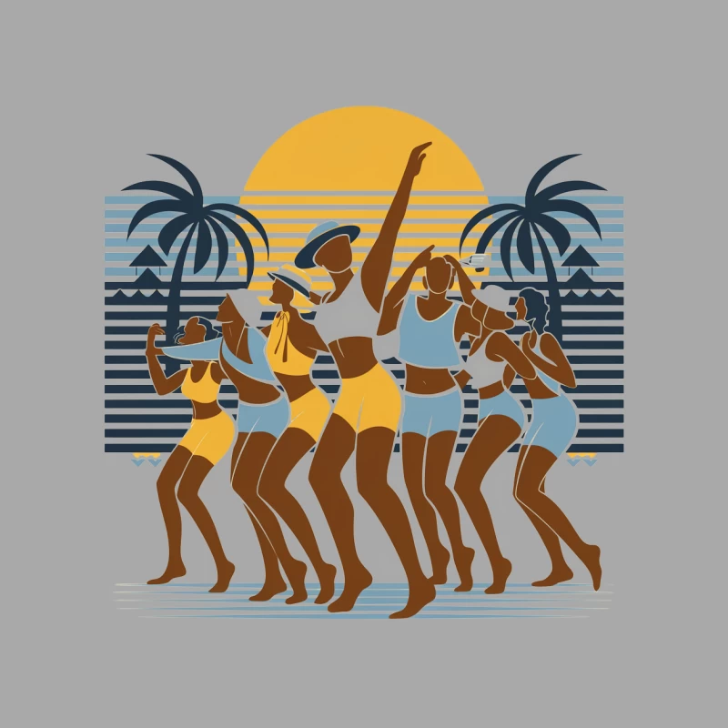 Retro Summer Beach Party with Dancing Women at Tropical Sunset Female Pullover Hoodie
