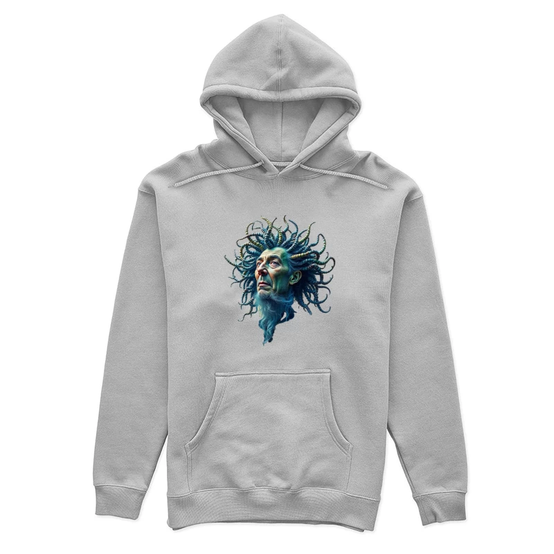 Surreal Medusa-Inspired Portrait with Blue Tentacles Female Pullover Hoodie