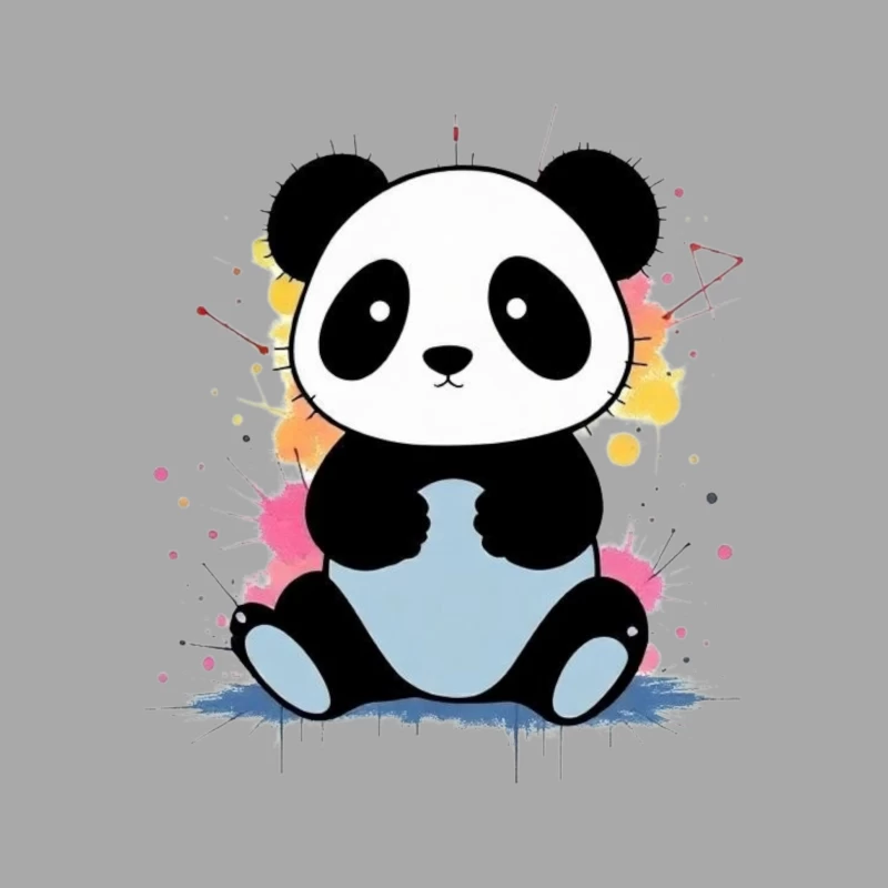 Adorable Cartoon Panda with Watercolor Splash Background Male Pullover Hoodie