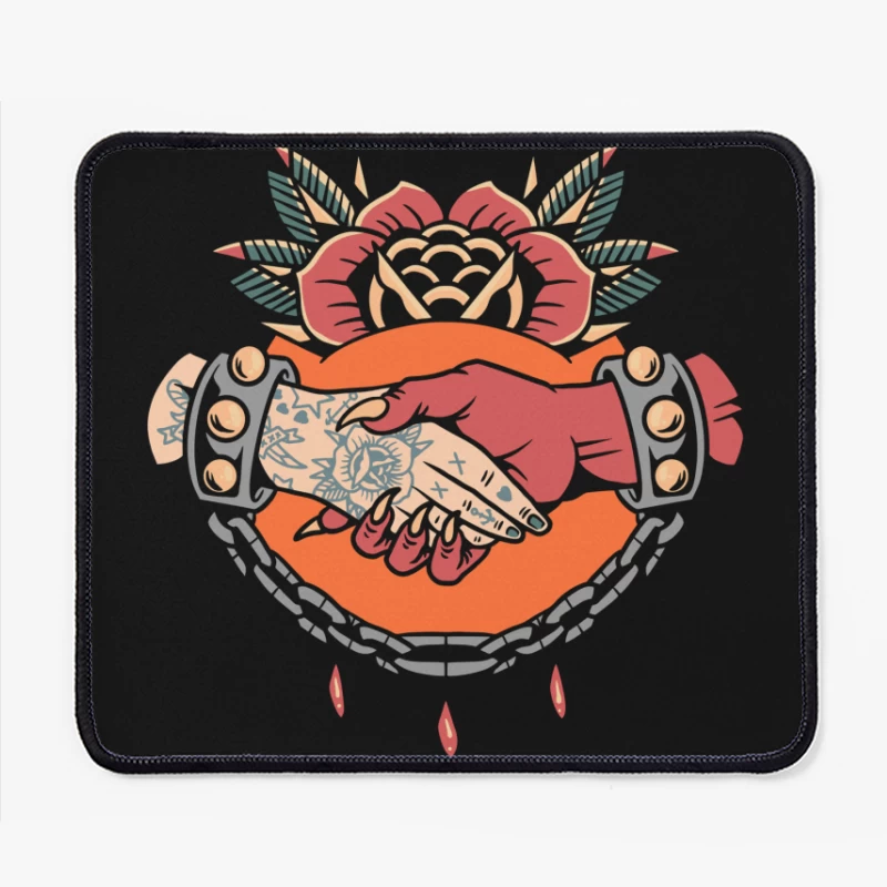 Symbolic Handshake Artwork with Floral and Chain Elements Mouse Pad