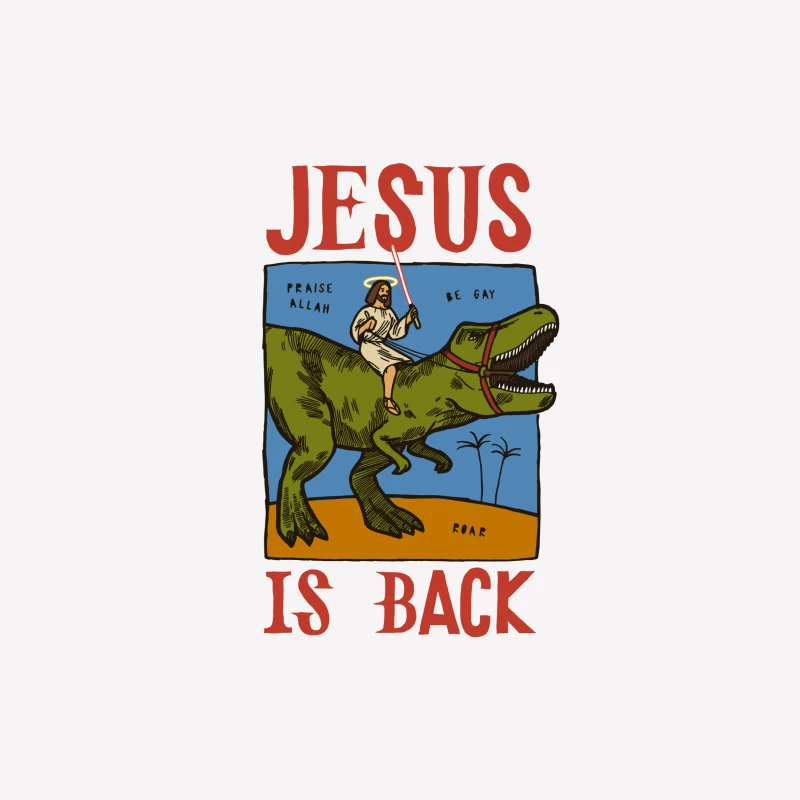 Jesus auf einem Dinosaurier mit Lichtschwert Herren T-Shirt