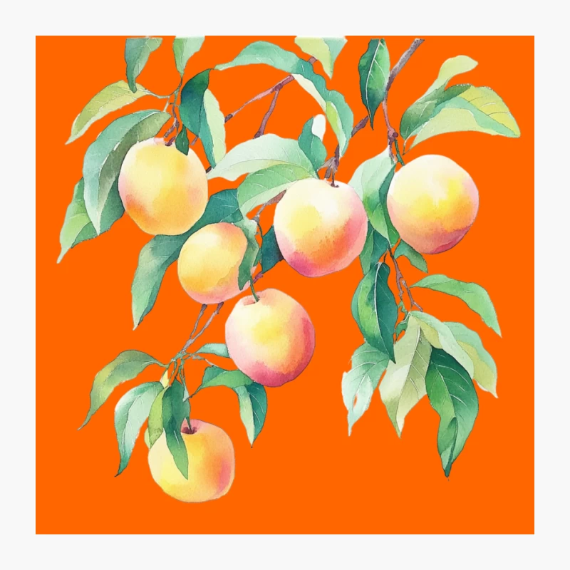 Watercolor Illustration of Peach Tree Branch with Ripe Fruits Pin