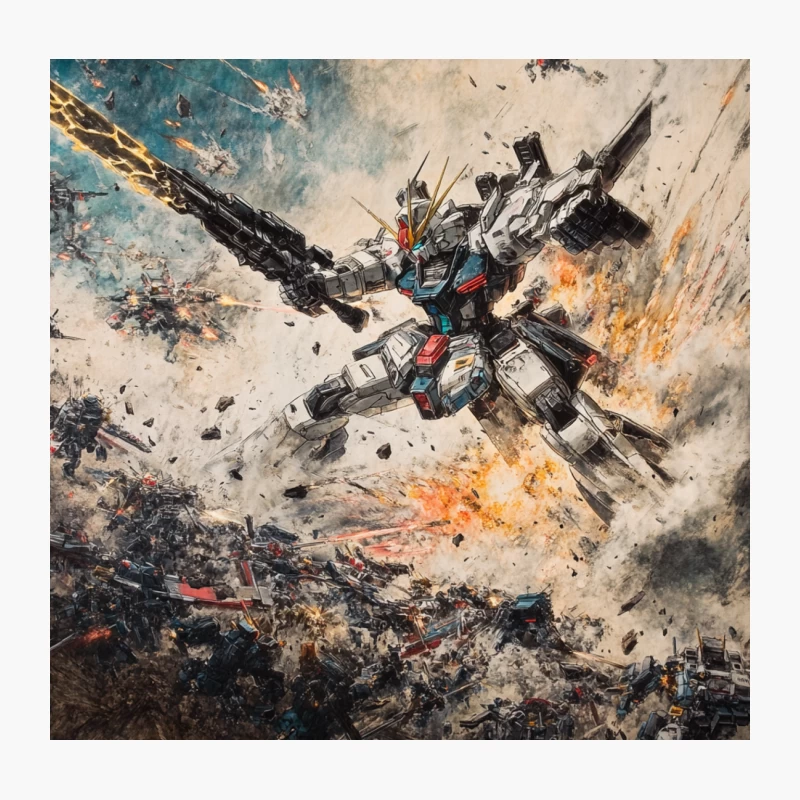 Dynamic Mecha Battle Explosion in Futuristic Sci-Fi Artwork Throw Pillow