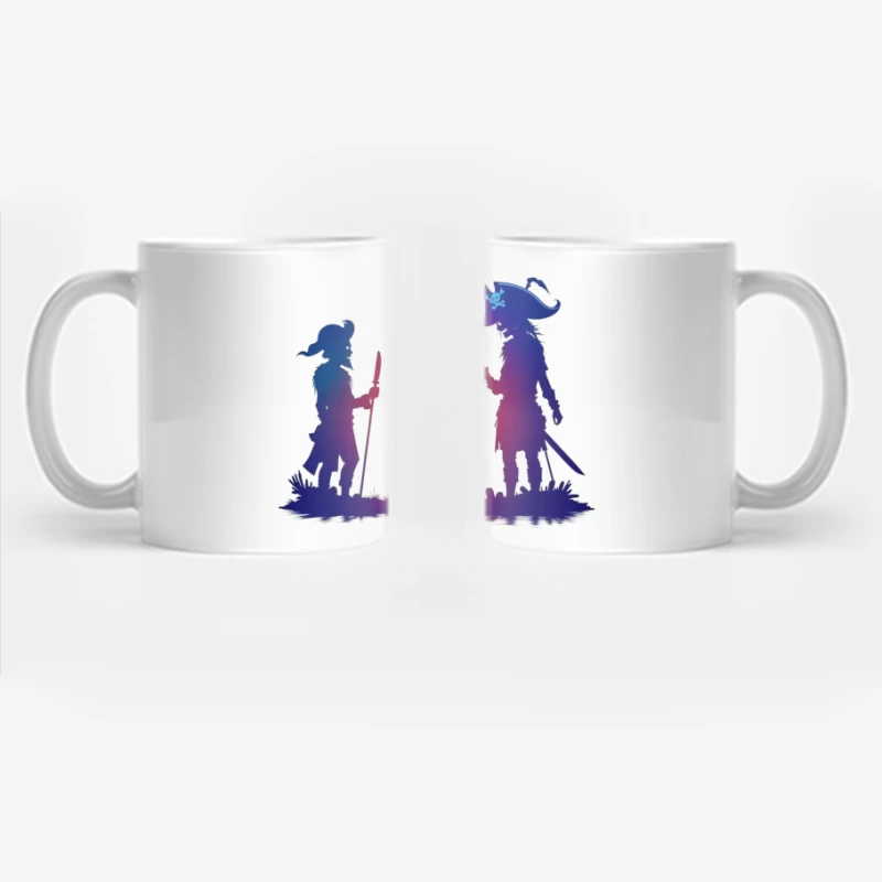 Pirates and Ship Silhouettes at Sunset Coffee Mug