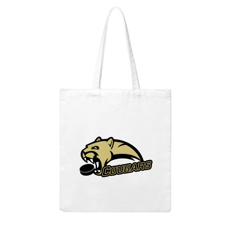 Gold and Black Cougar Hockey Team Mascot Logo Cotton Tote Bag