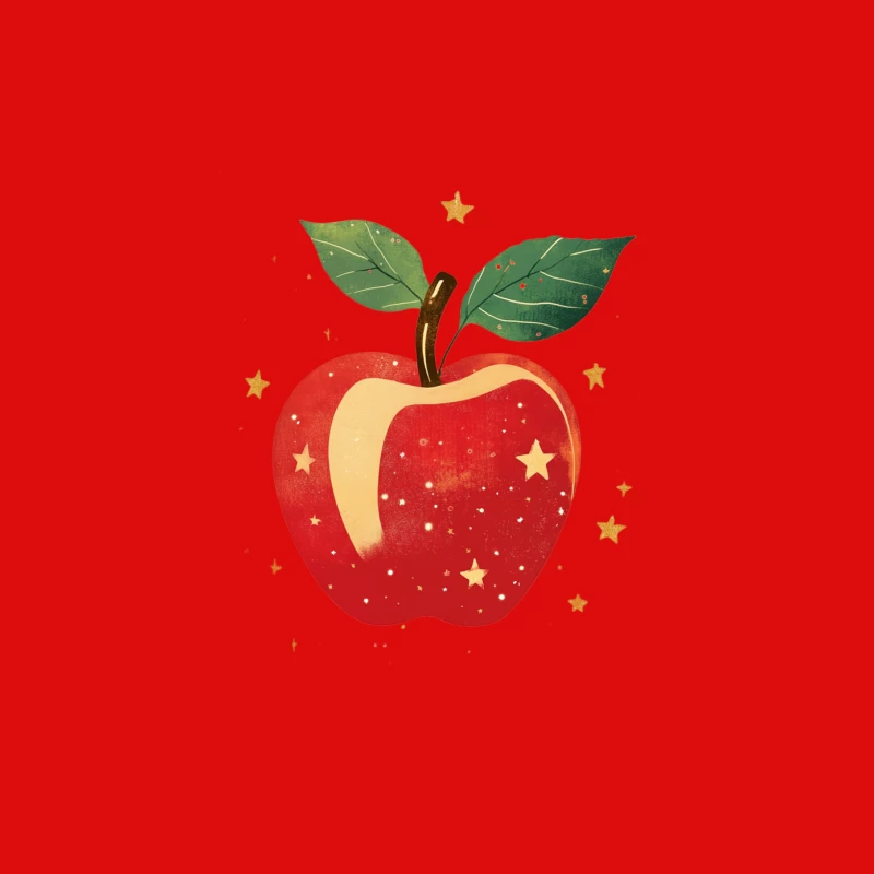 Magical Red Apple with Stars and Leaves Illustration Male Tank Top