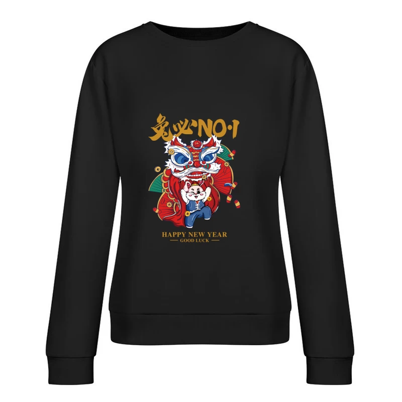 Glücklicher Neujahrs-Löwentanz mit Katze Damen Pullover Sweatshirt