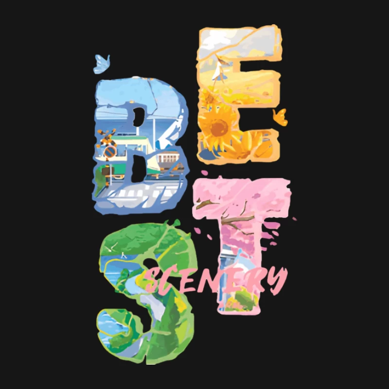 Bunte Landschaftsgrafik Herren T-Shirt