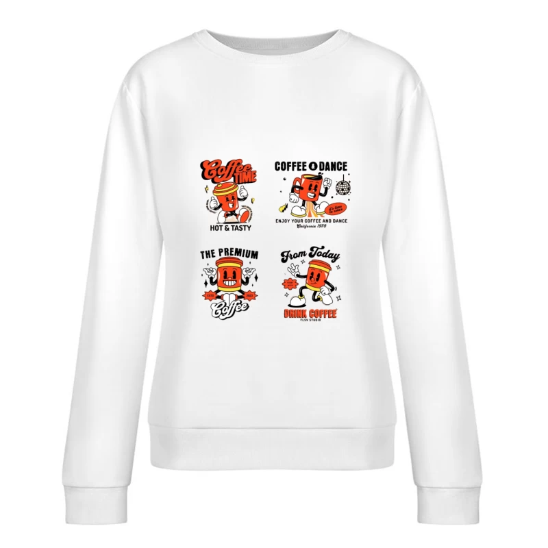 Fröhlicher Kaffeebecher-Charakter Damen Pullover Sweatshirt