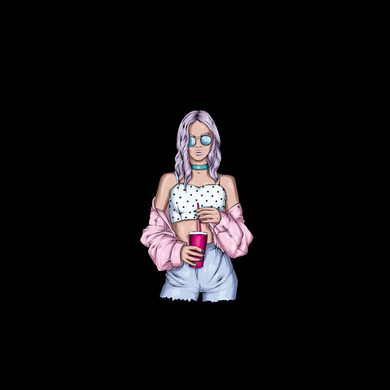 Trendy Young Woman with Drink Travel Mug