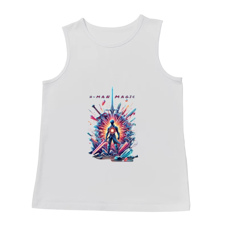 Mystical Warrior Silhouette with Magical Sword Burst Male Tank Top