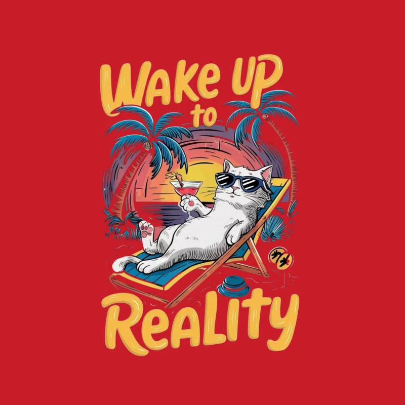 Chill Cat on Vacation: Wake Up to Reality Male Pullover Hoodie
