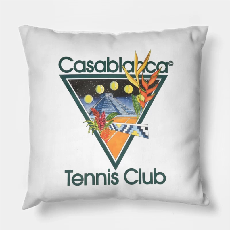 Casablanca Tennis Club Tropical Retro Logo with Mayan Motif Throw Pillow