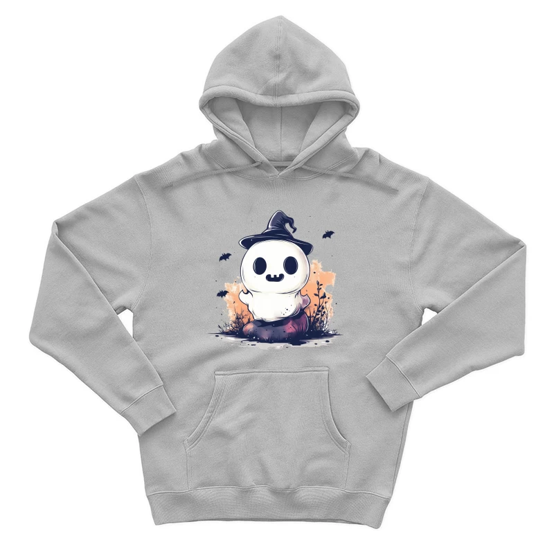 Cute Ghostly Halloween Character with Witch Hat Male Pullover Hoodie