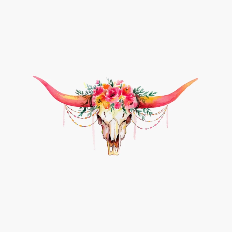 Bohemian Watercolor Bull Skull with Floral Crown Cotton Tote Bag