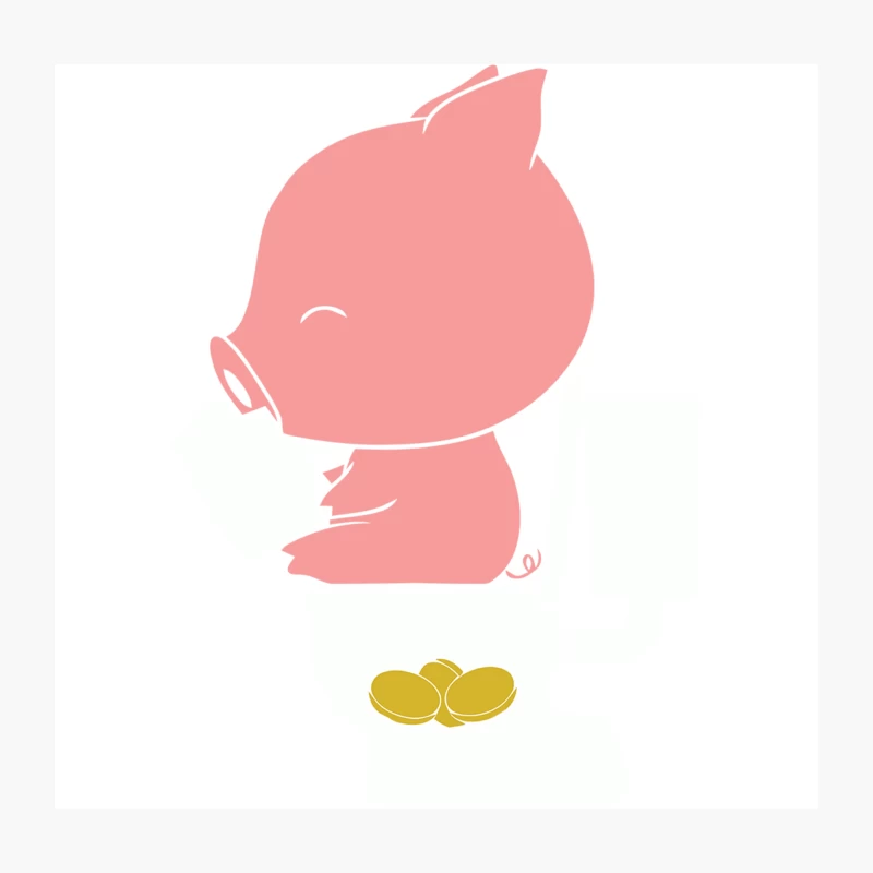 Cute Pink Cartoon Pig with Gold Coins Throw Pillow