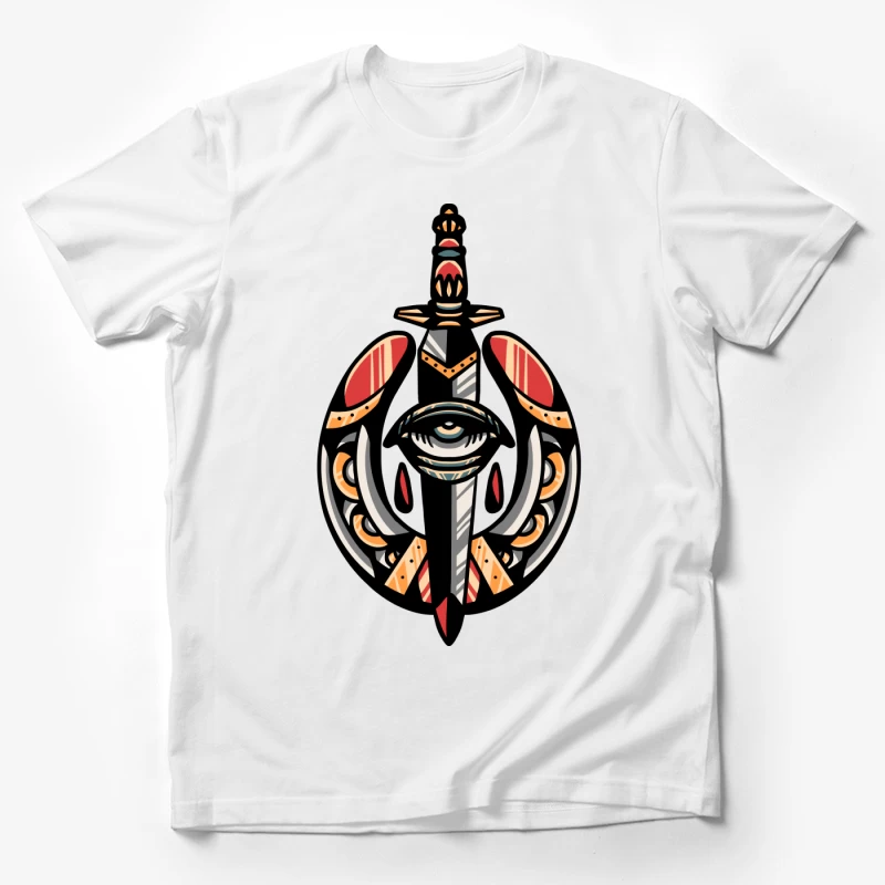 Fantasy Shield with Sword and Eye Emblem Male T-Shirt