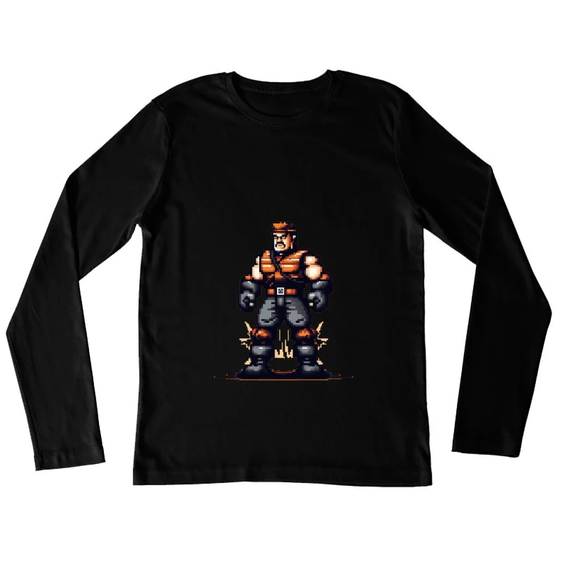 Retro Pixel Art Military Combat Hero Female Long Sleeve T-Shirt