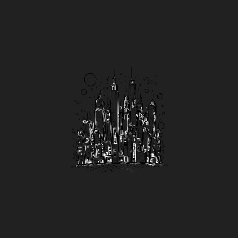 Urban Black and White Cityscape Illustration Bucket Hat