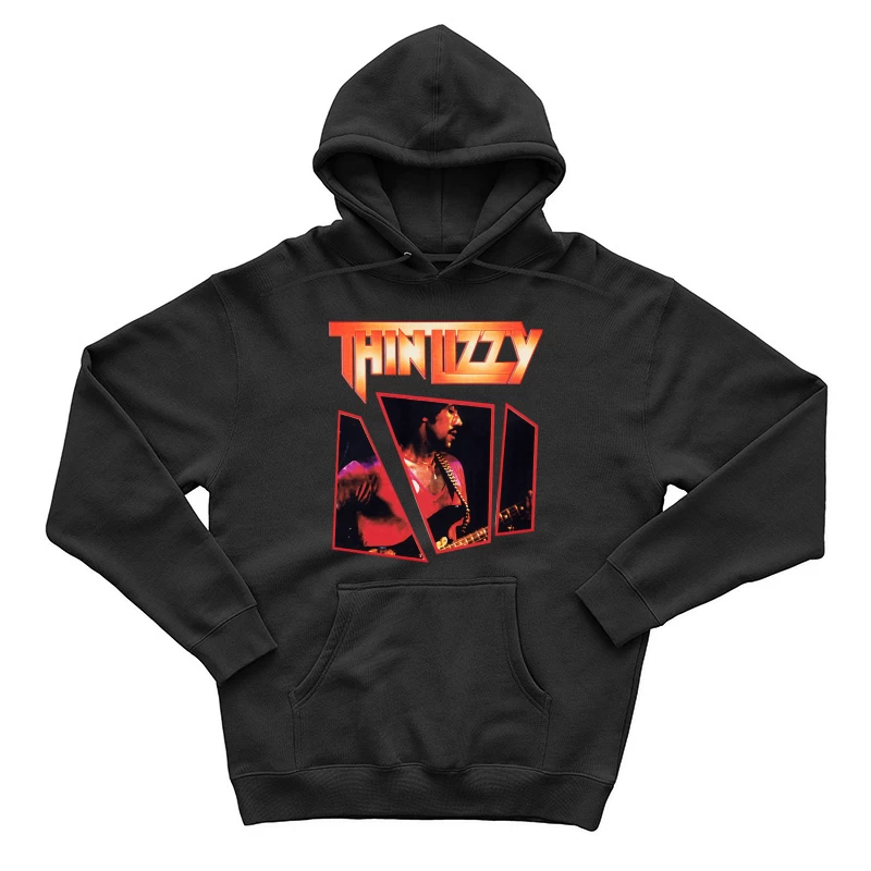 Thin Lizzy Vintage Concert Album Art with Red Typography Male Pullover Hoodie