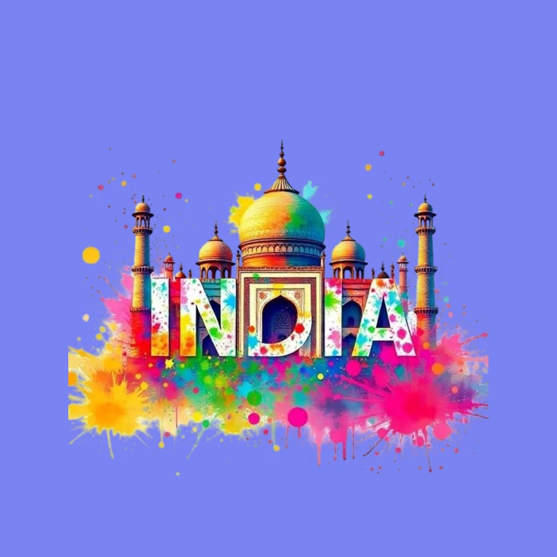 Vibrant Watercolor India Typography with Taj Mahal Silhouette Tapestry