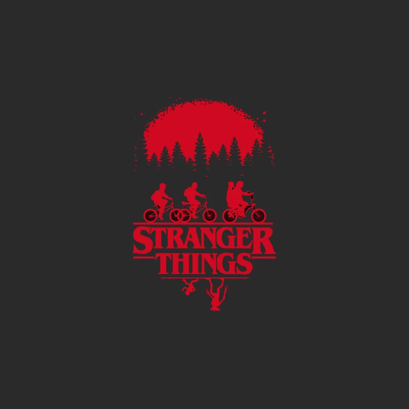 Stranger Things Red Silhouette Poster with Kids on Bikes Baseball Cap