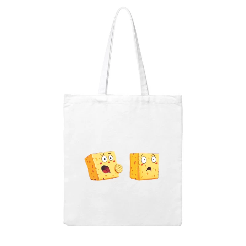 Animated Cheese Characters with Surprised Expressions Cotton Tote Bag